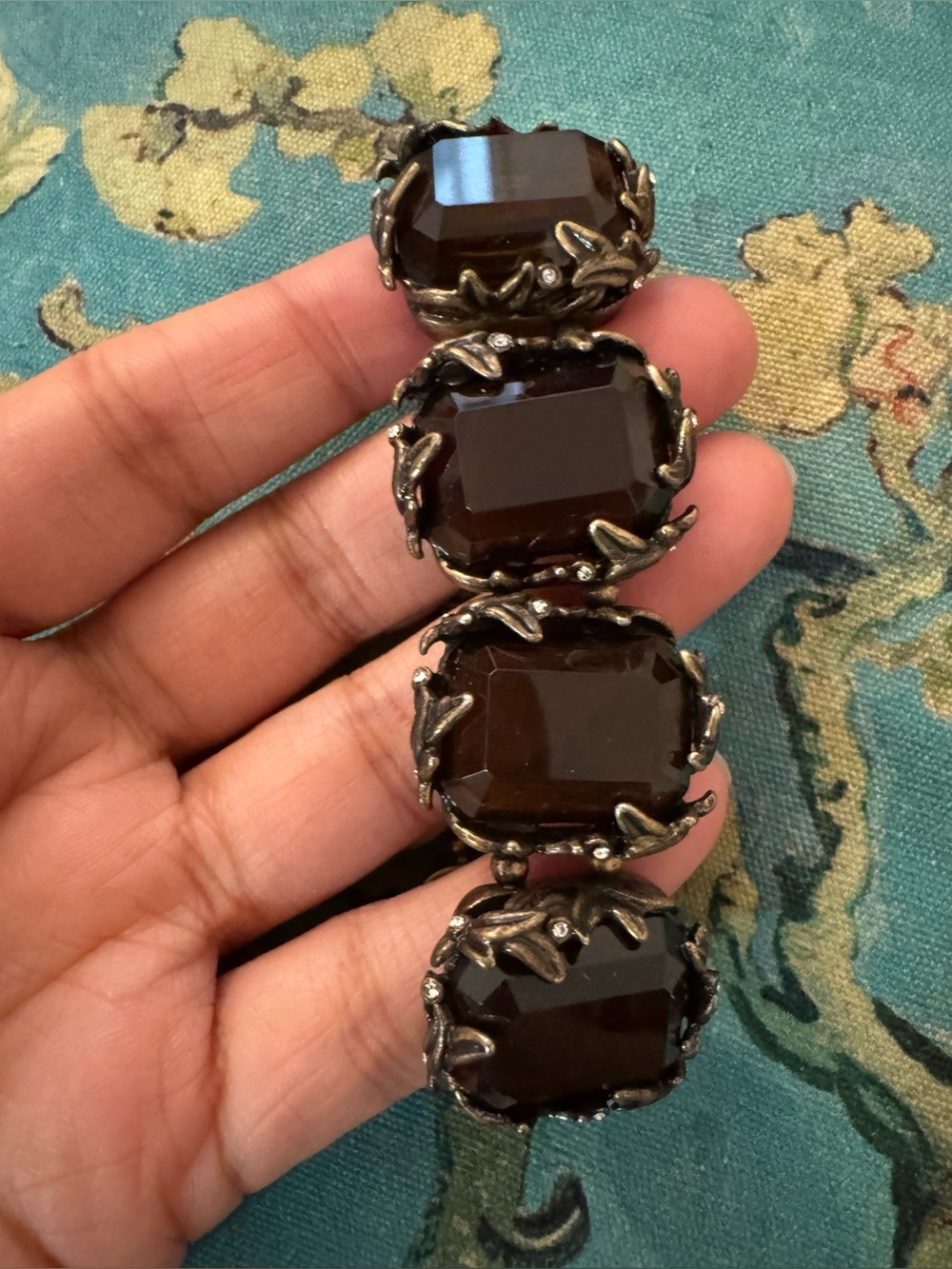Ann Taylor Antique Gold Bronze Tone Rhinestone Statement Bracelet